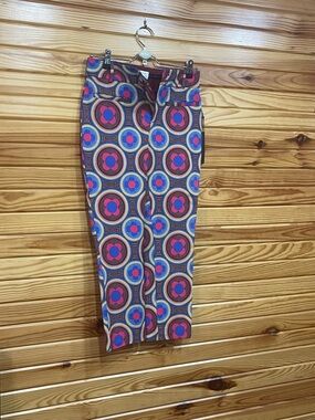 Anthropologie Essential Slim Geometric Circle Print Pants in Pink and Blue